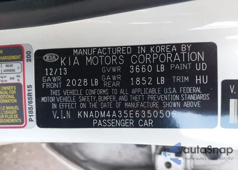 2014 Kia Rio Lx z USA, uszkodzony, nr VIN KNADM4A35E6350506